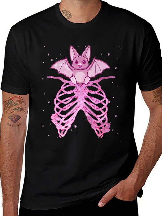Cute Bat on Ribcage Graphic Tee - Halloween Spooky Kawaii