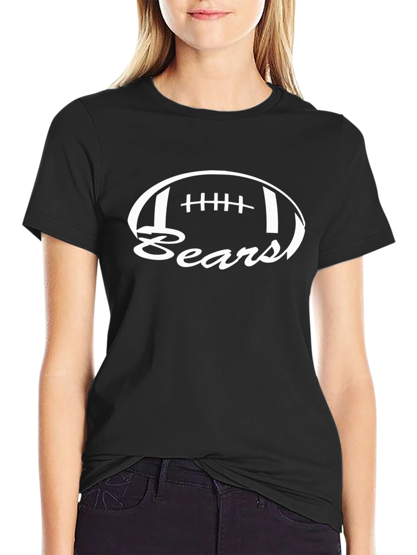 Bears Football Graphic Tee - Black Cotton T-Shirt