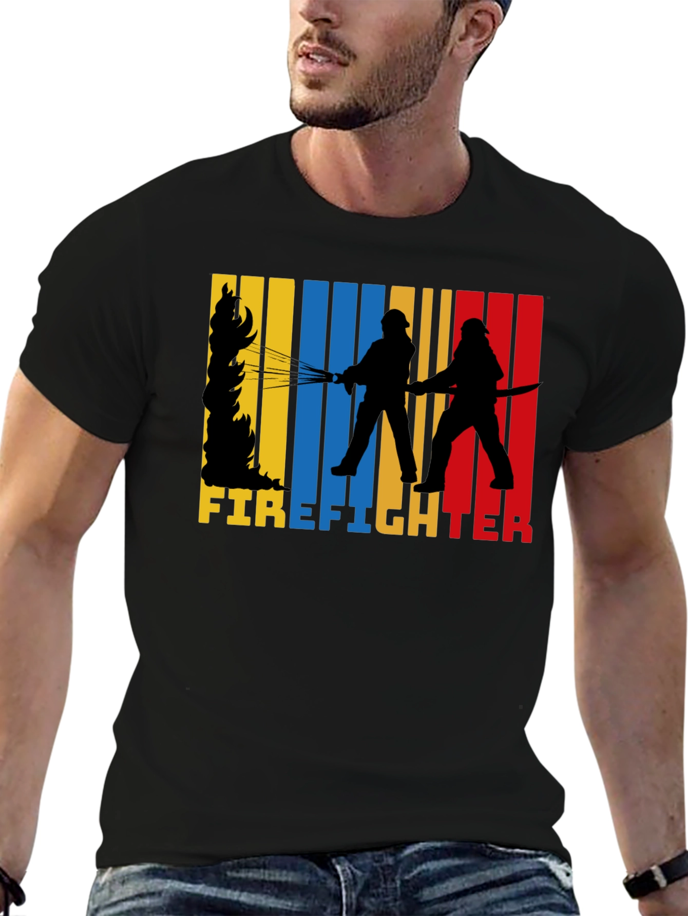 Firefighter Graphic Tee - Black Cotton T-Shirt