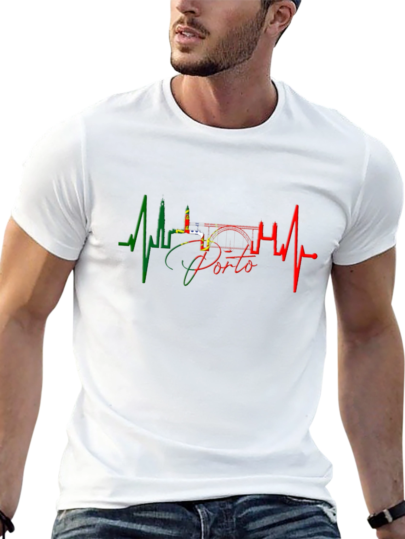 Porto Portugal Heartbeat Graphic Black T-Shirt