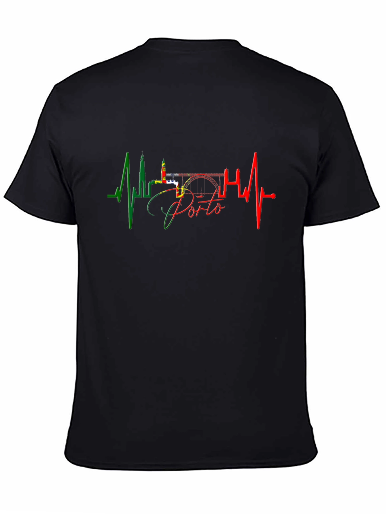 Porto Portugal Heartbeat Graphic Black T-Shirt