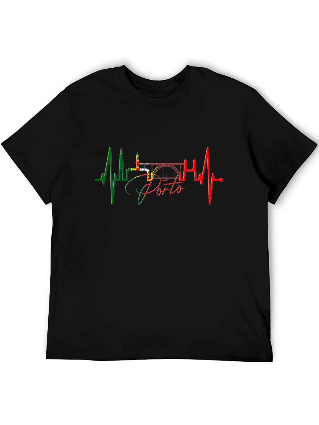 Porto Portugal Heartbeat Graphic Black T-Shirt