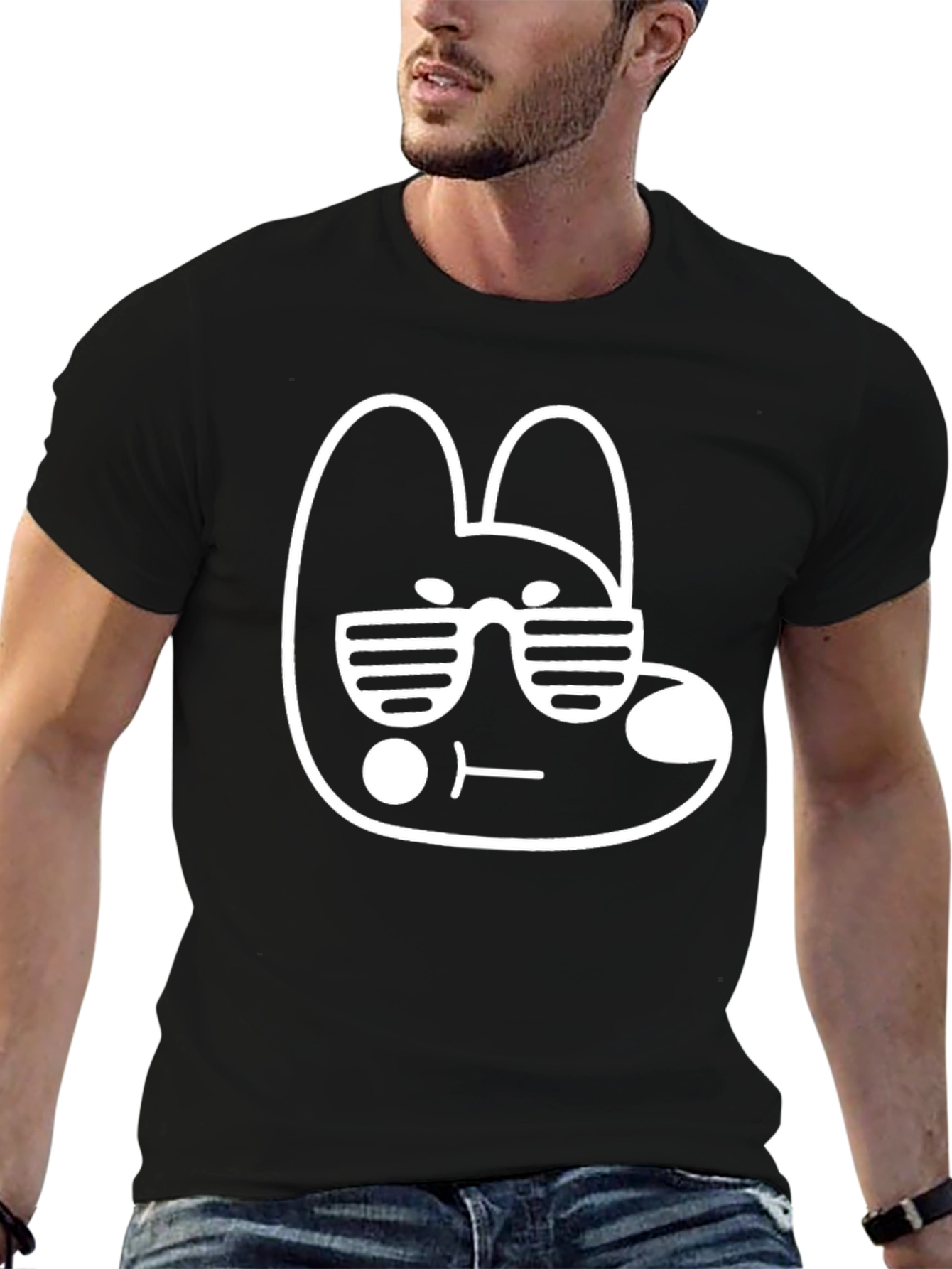 Cool Bunny Graphic Tee - Black Cotton Blend