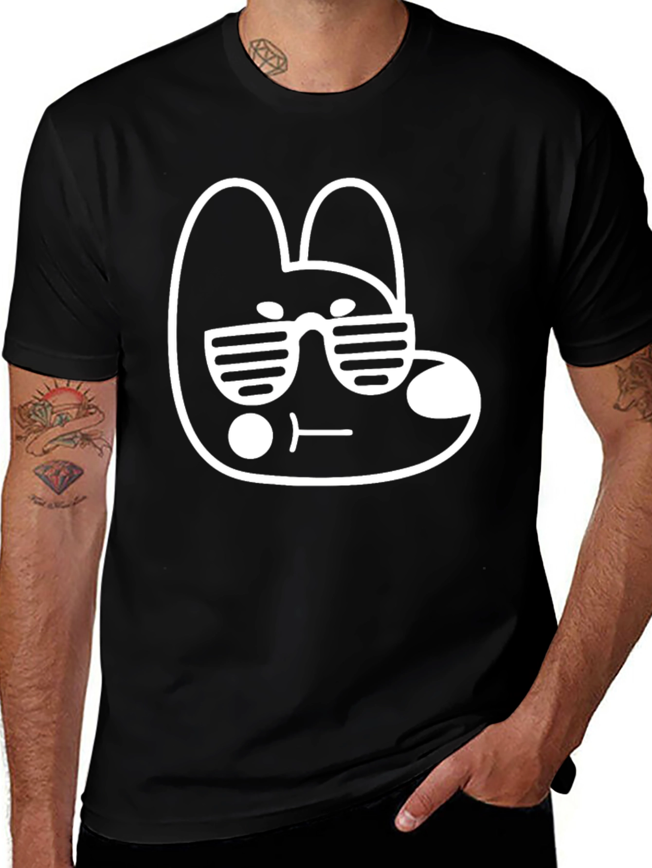 Cool Bunny Graphic Tee - Black Cotton Blend