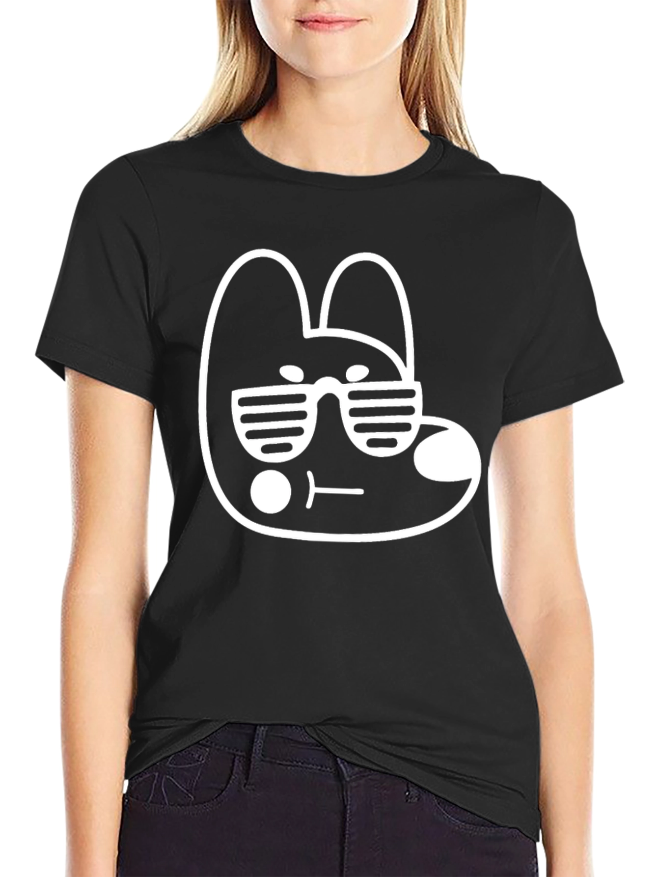 Cool Bunny Graphic Tee - Black Cotton Blend