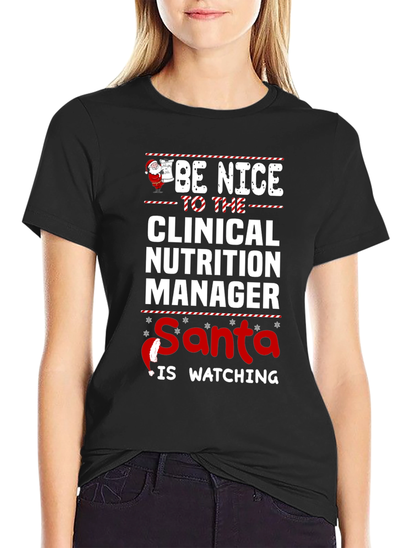Funny Clinical Nutrition Manager Santa Watching T-Shirt