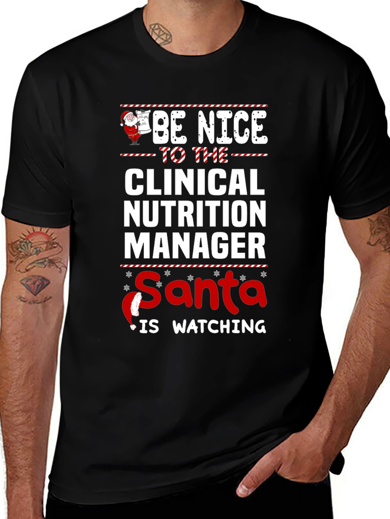 Funny Clinical Nutrition Manager Santa Watching T-Shirt
