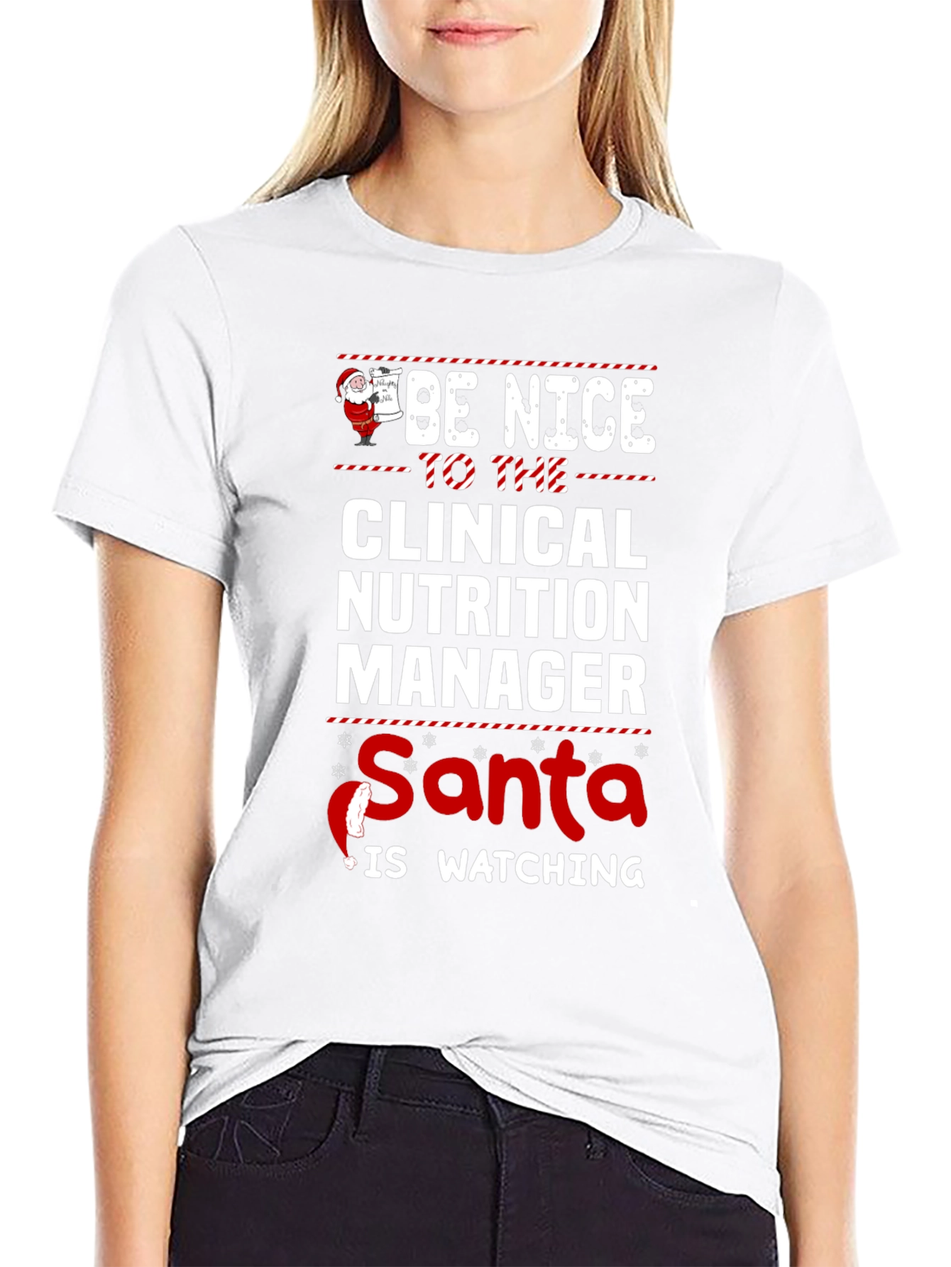Funny Clinical Nutrition Manager Santa Watching T-Shirt