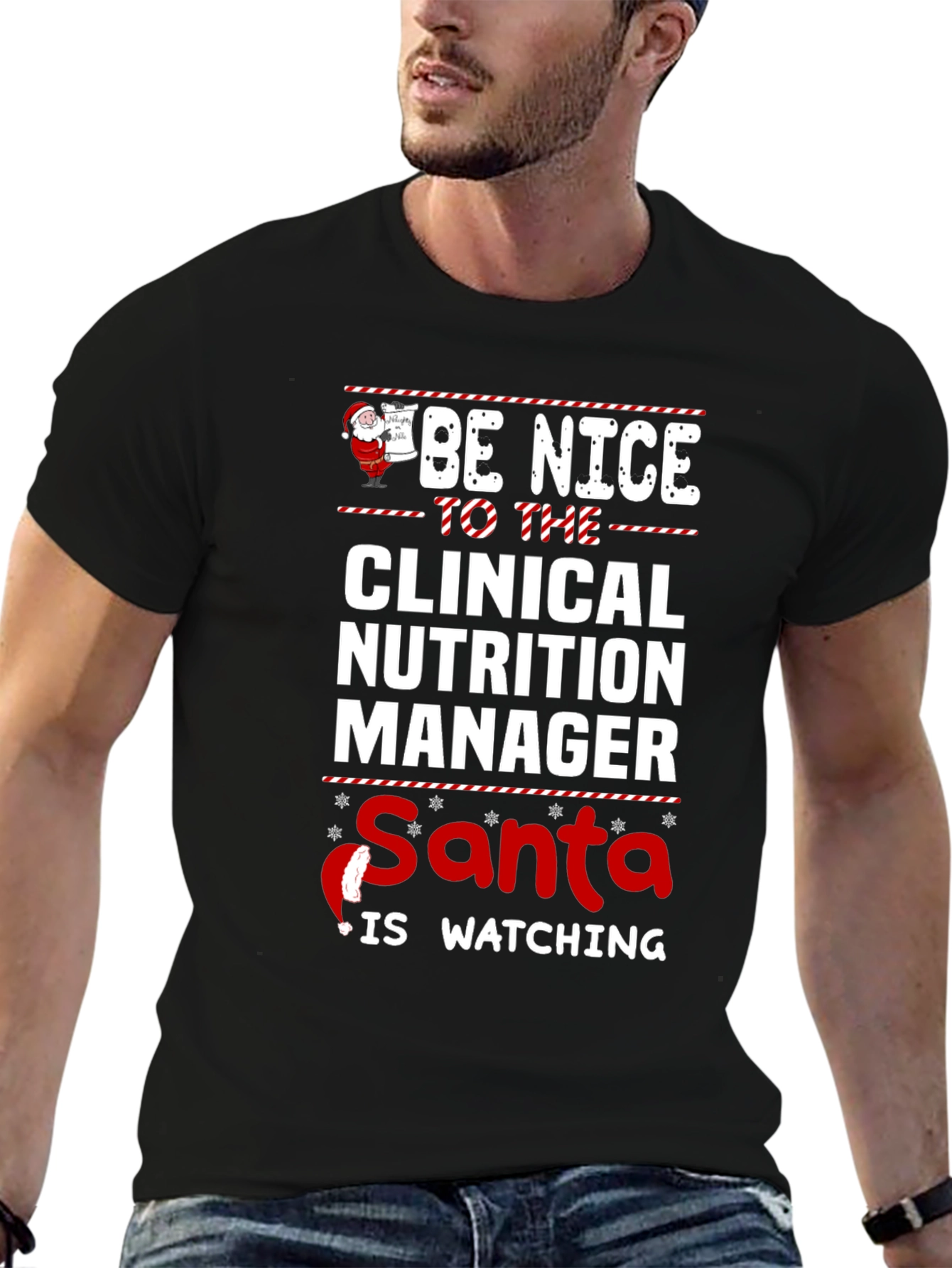 Funny Clinical Nutrition Manager Santa Watching T-Shirt