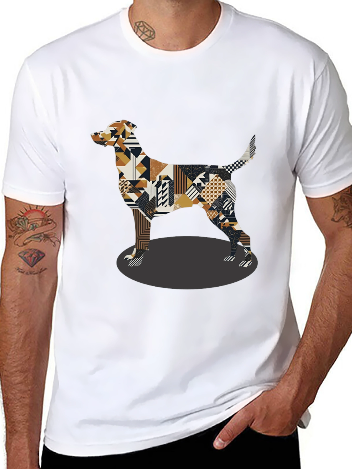 Geometric Dog Graphic Tee - Black