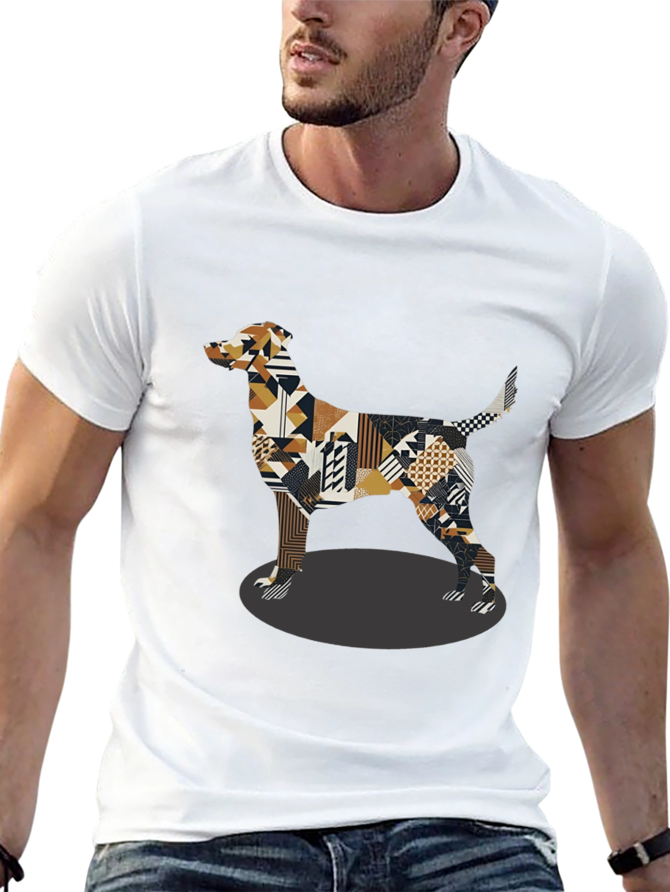 Geometric Dog Graphic Tee - Black