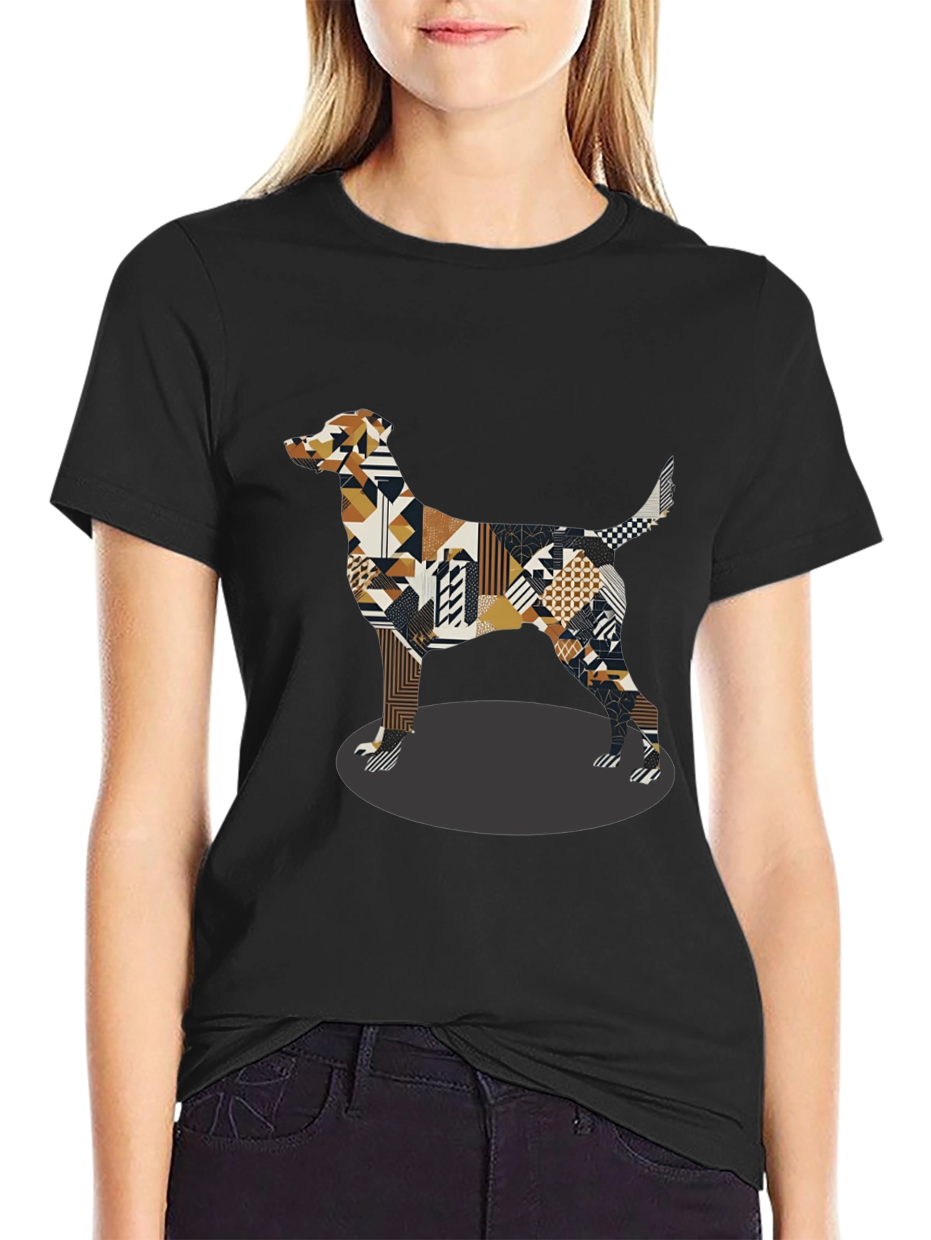 Geometric Dog Graphic Tee - Black