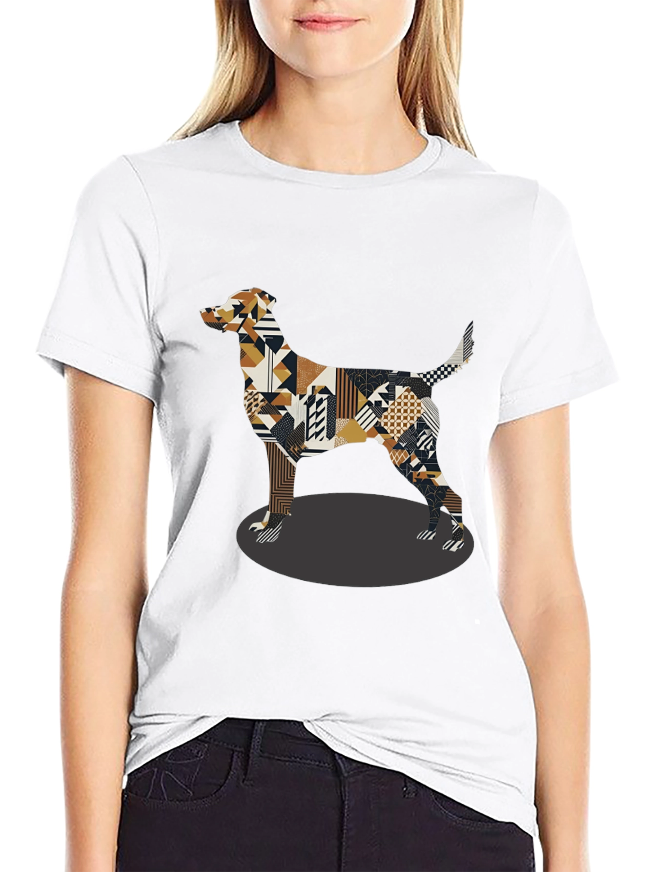 Geometric Dog Graphic Tee - Black