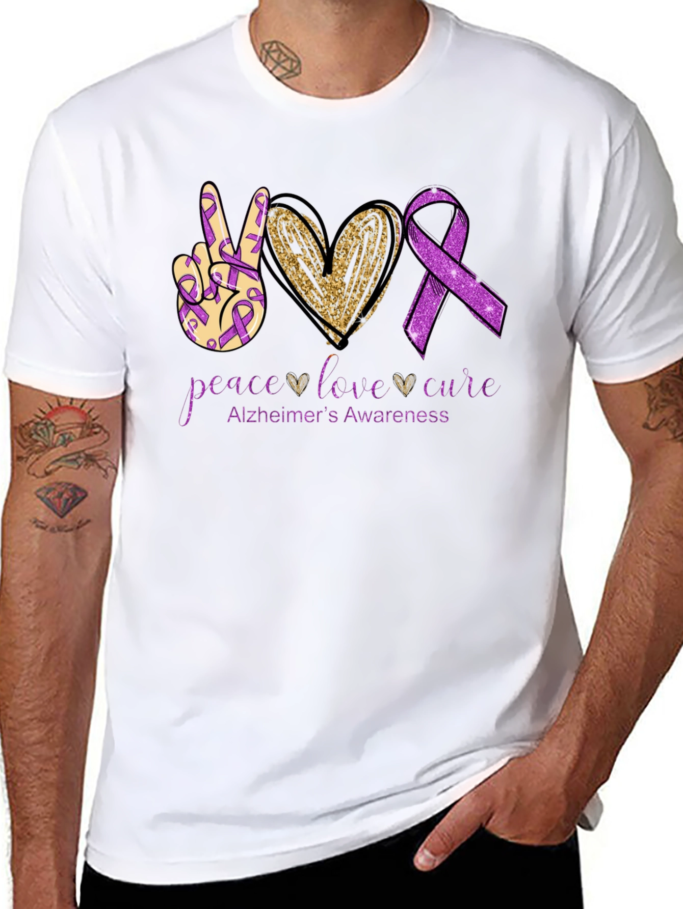 Peace Love Cure Alzheimers Awareness T-Shirt