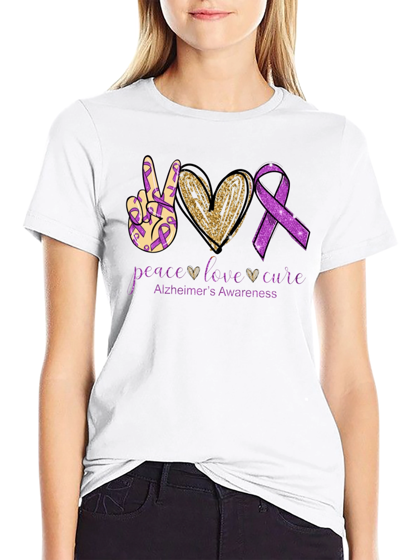 Peace Love Cure Alzheimers Awareness T-Shirt
