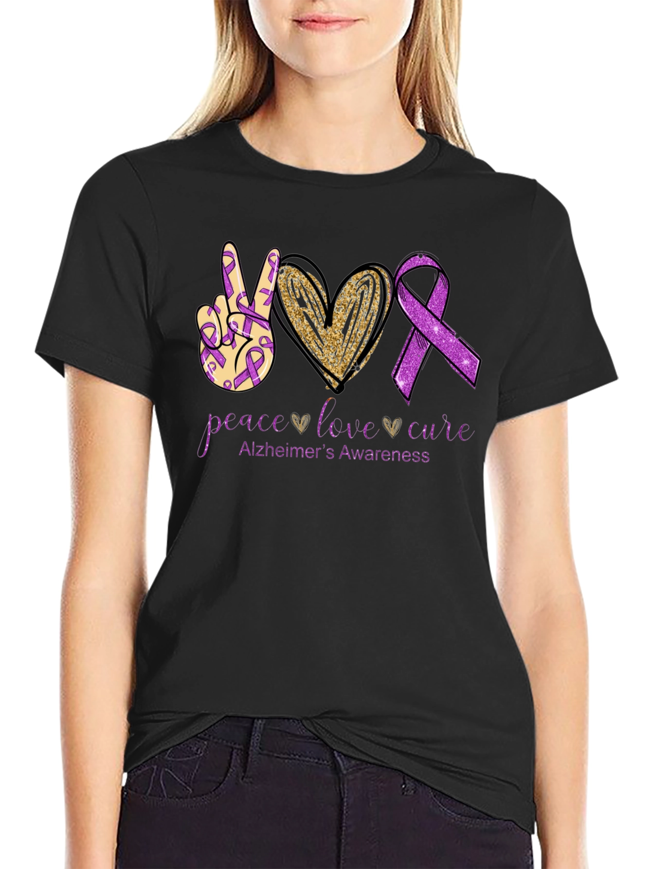 Peace Love Cure Alzheimers Awareness T-Shirt