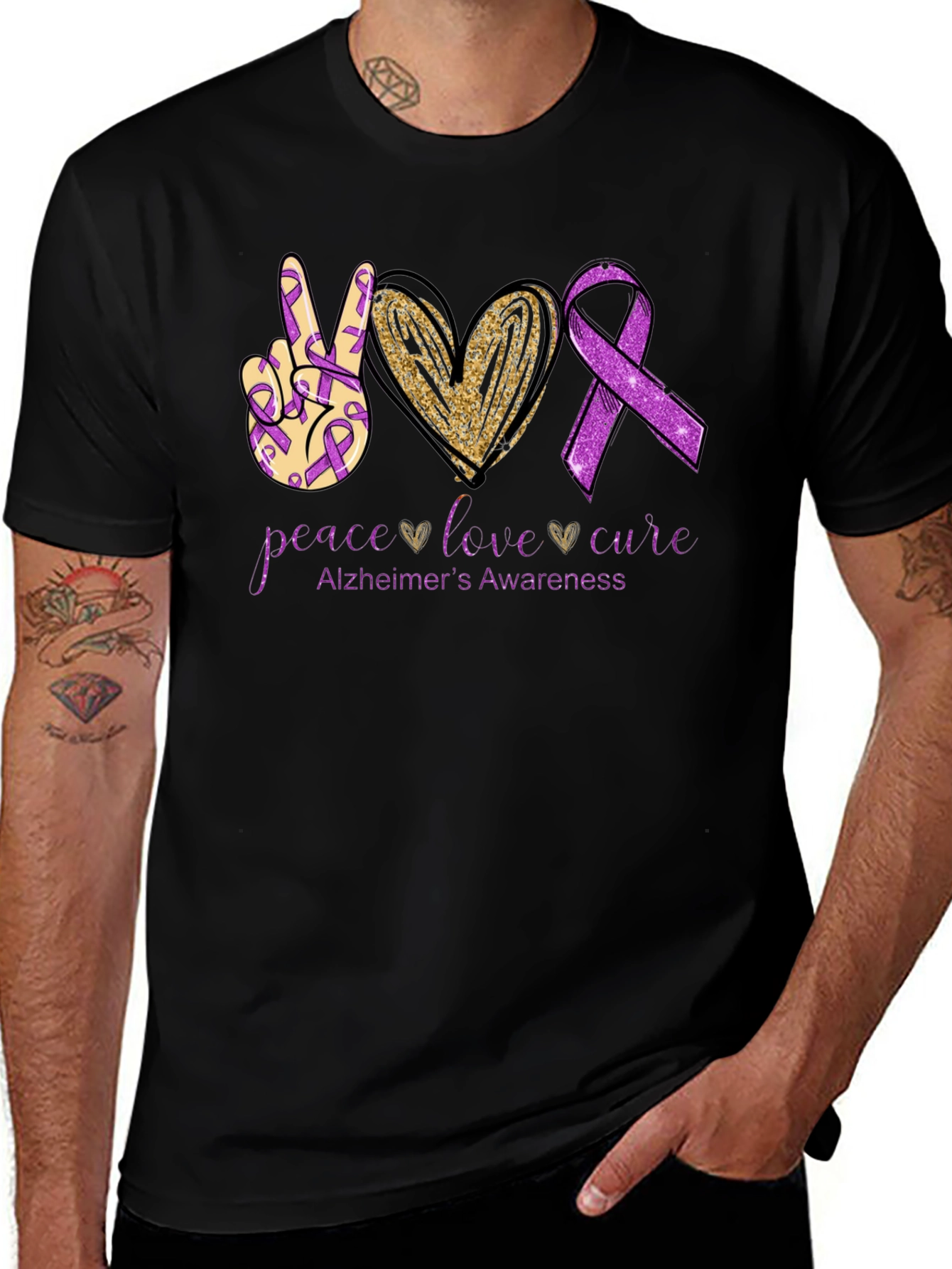 Peace Love Cure Alzheimers Awareness T-Shirt