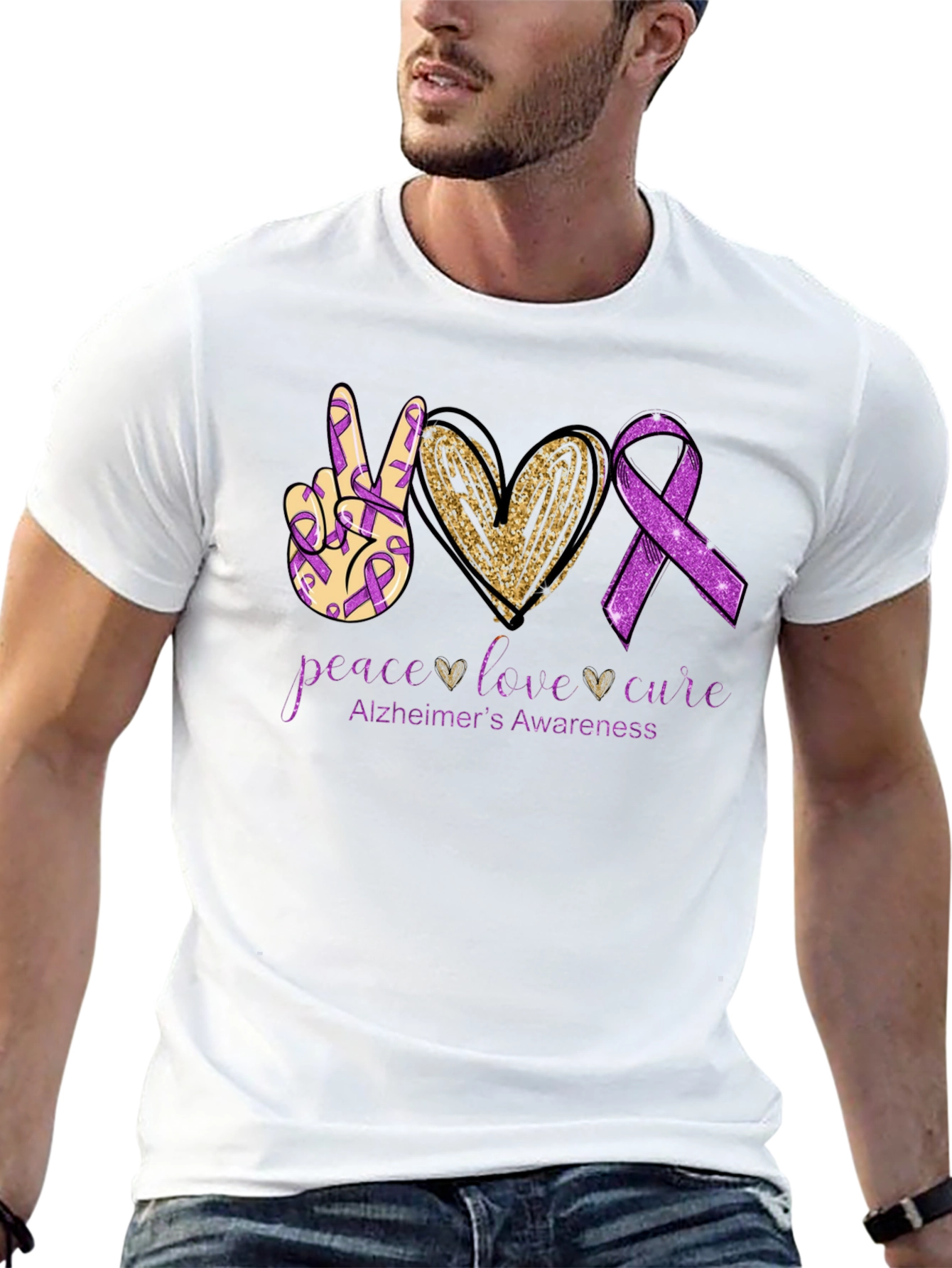 Peace Love Cure Alzheimers Awareness T-Shirt