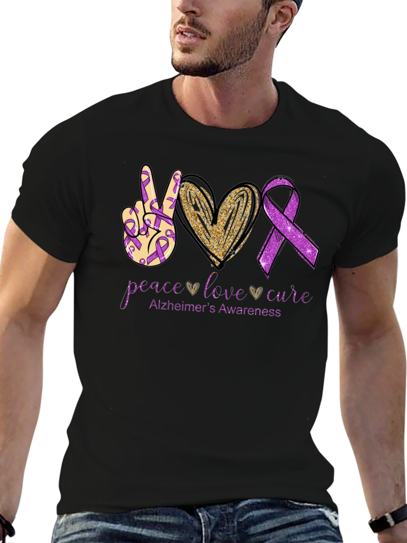 Peace Love Cure Alzheimers Awareness T-Shirt