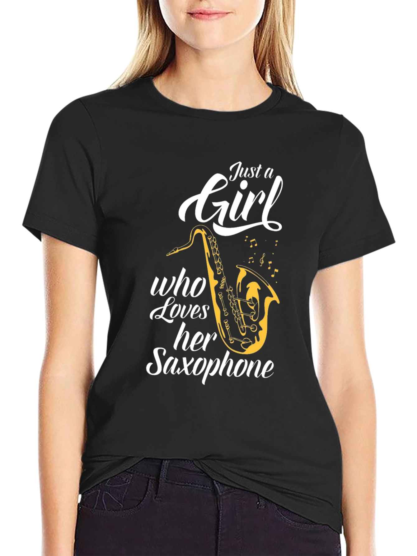 Just A Girl Who Loves Her Saxophone Black T-Shirt