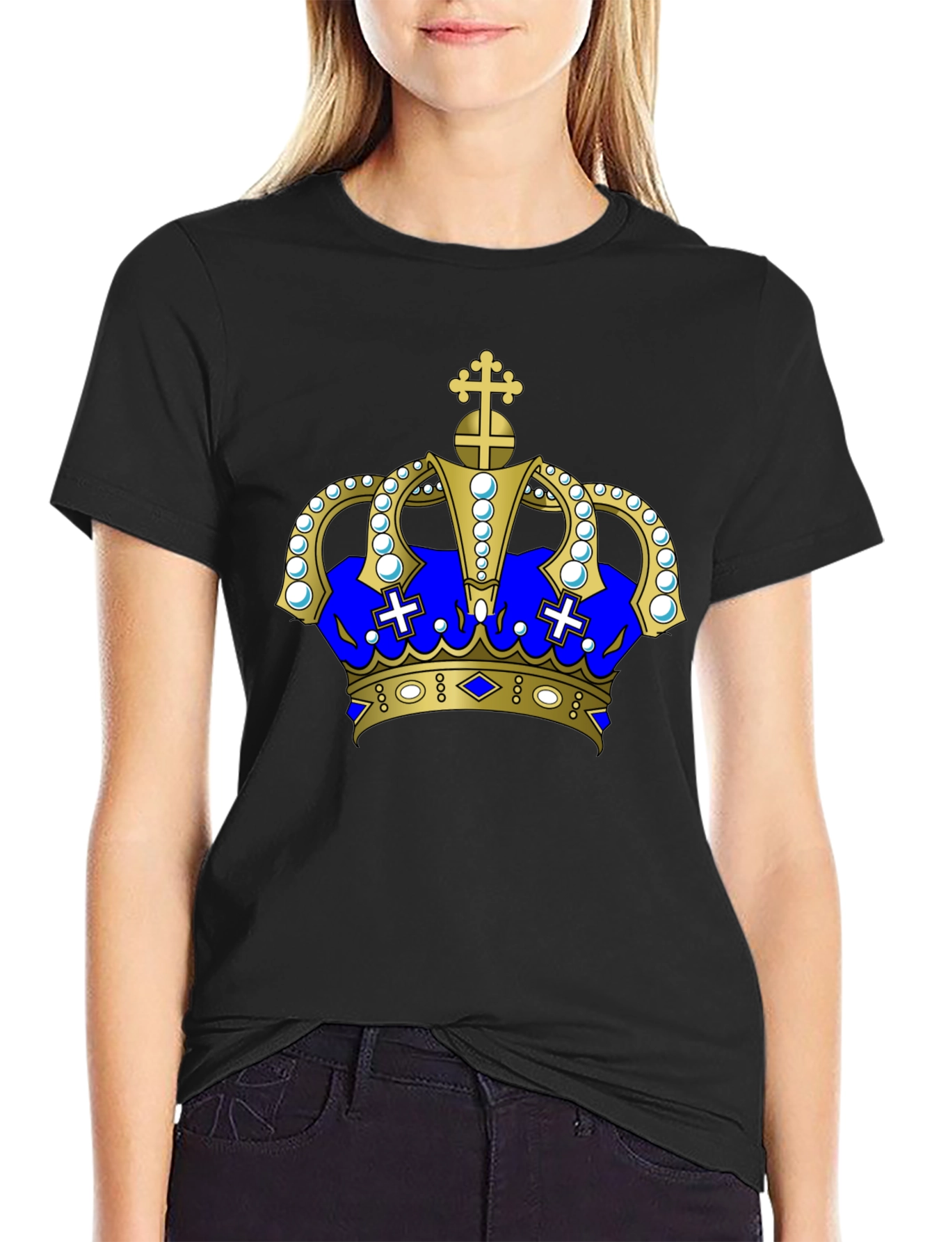 Regal Crown Graphic Tee - Black Cotton T-Shirt