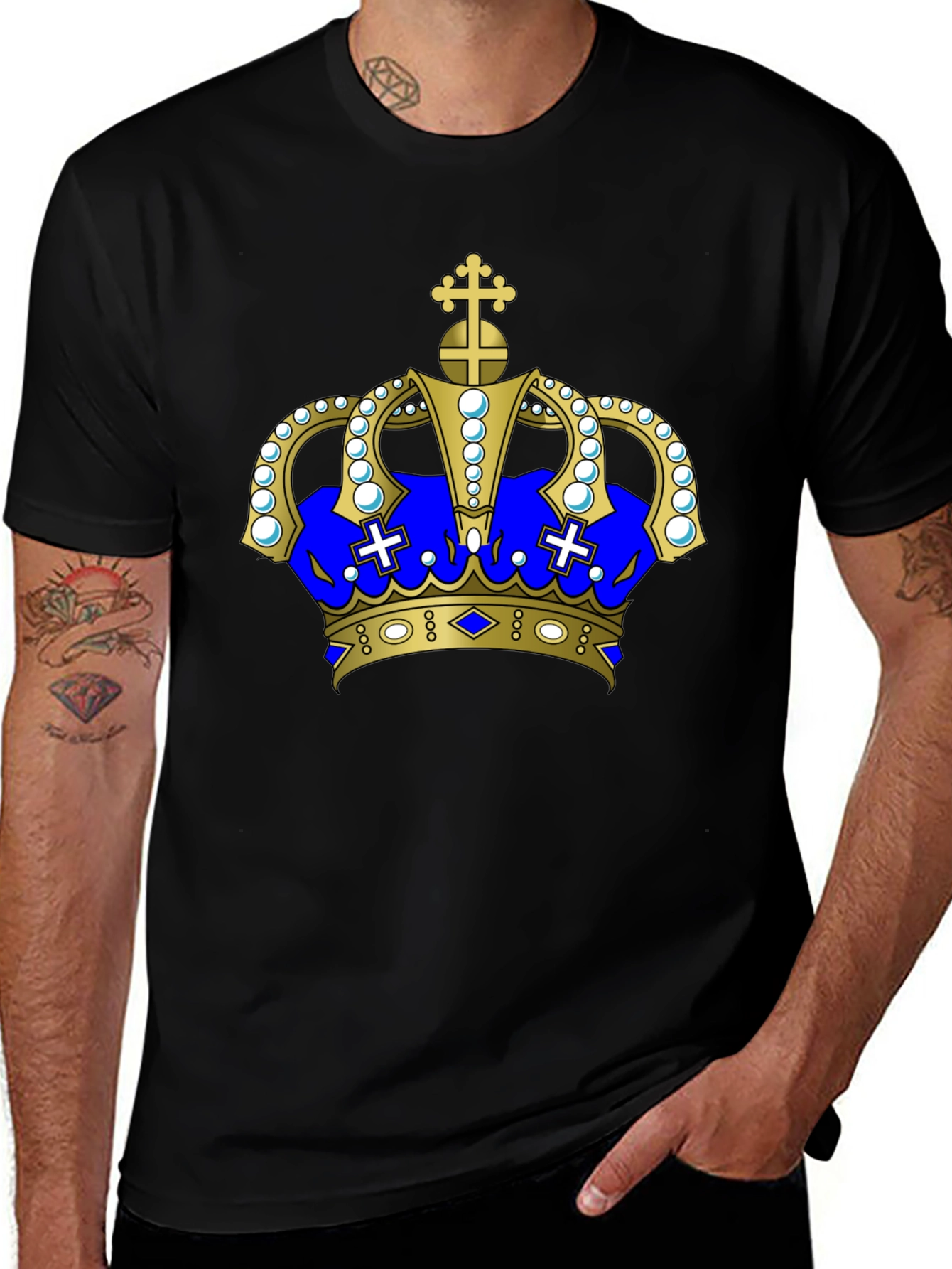Regal Crown Graphic Tee - Black Cotton T-Shirt