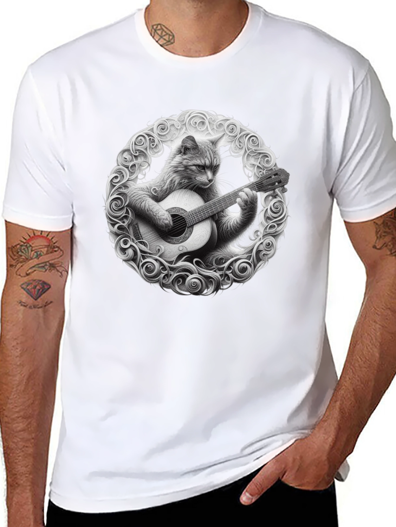 Cat Playing Guitar T-Shirt - Unique Graphic Tee