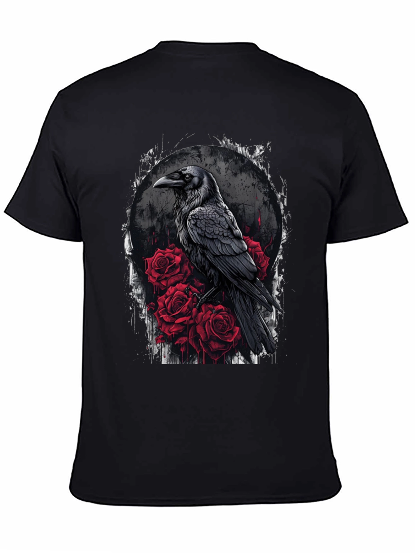 Raven and Roses Graphic Tee - Gothic Style