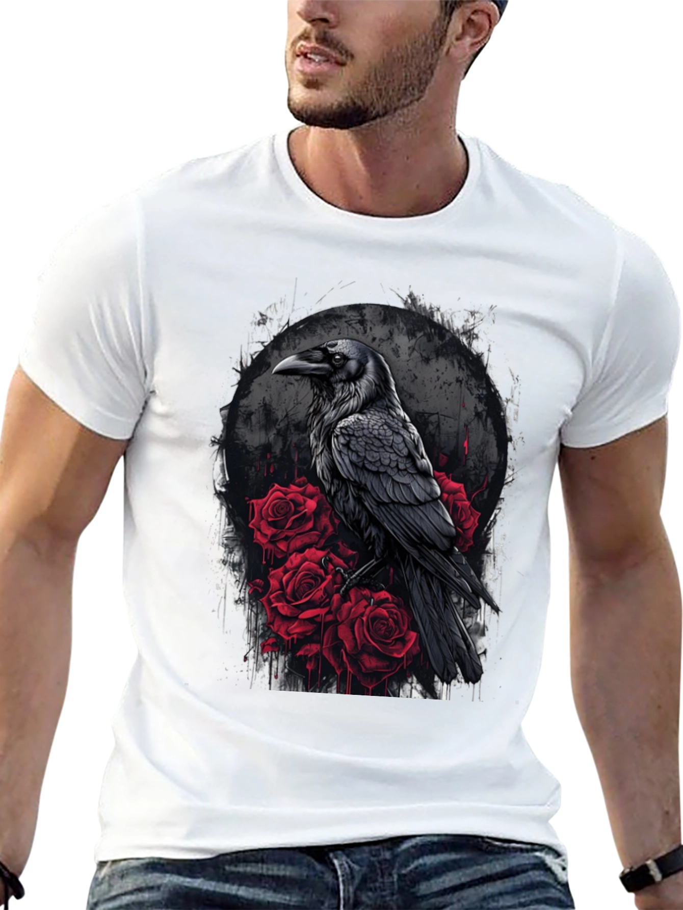 Raven and Roses Graphic Tee - Gothic Style