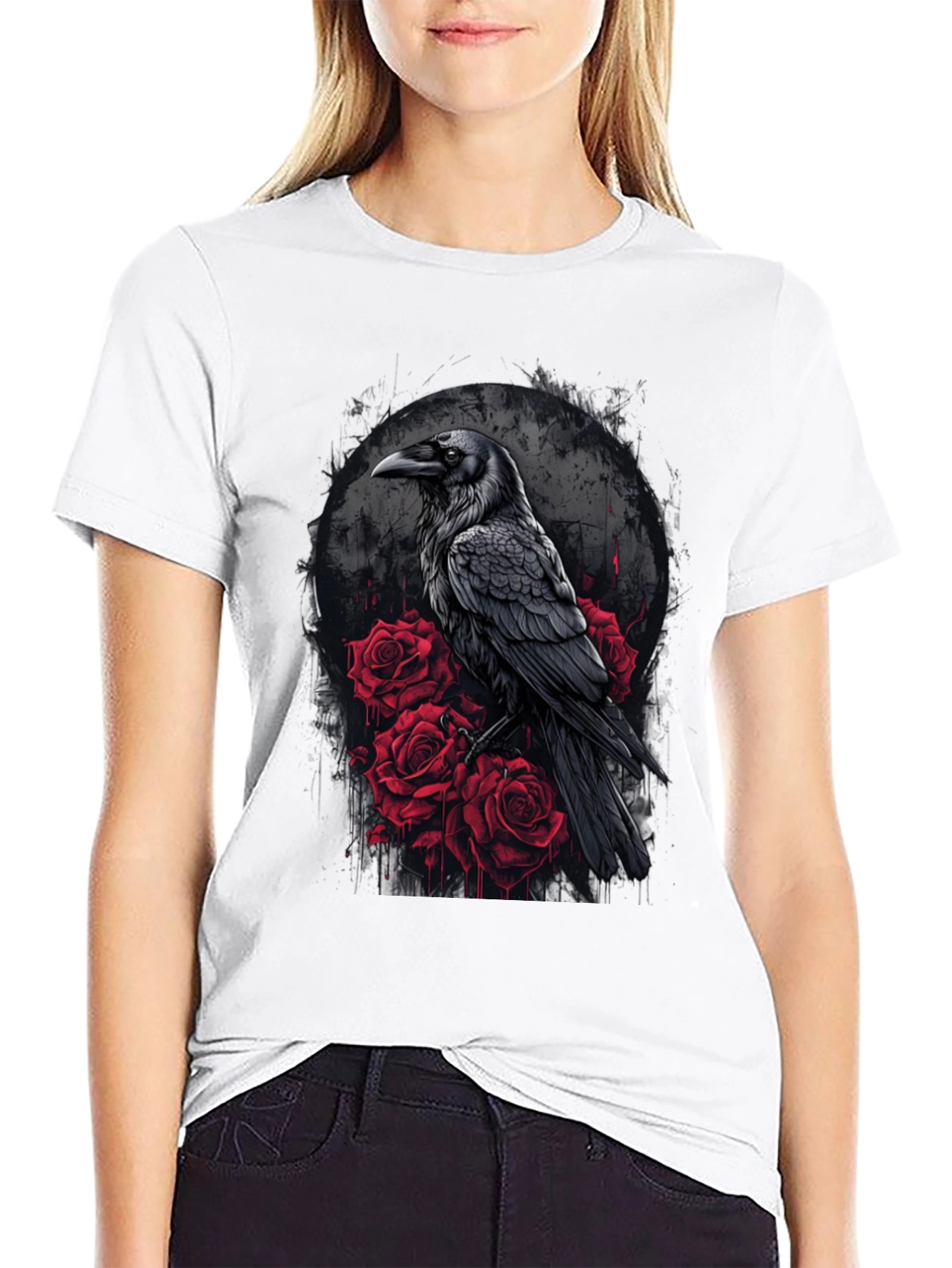 Raven and Roses Graphic Tee - Gothic Style