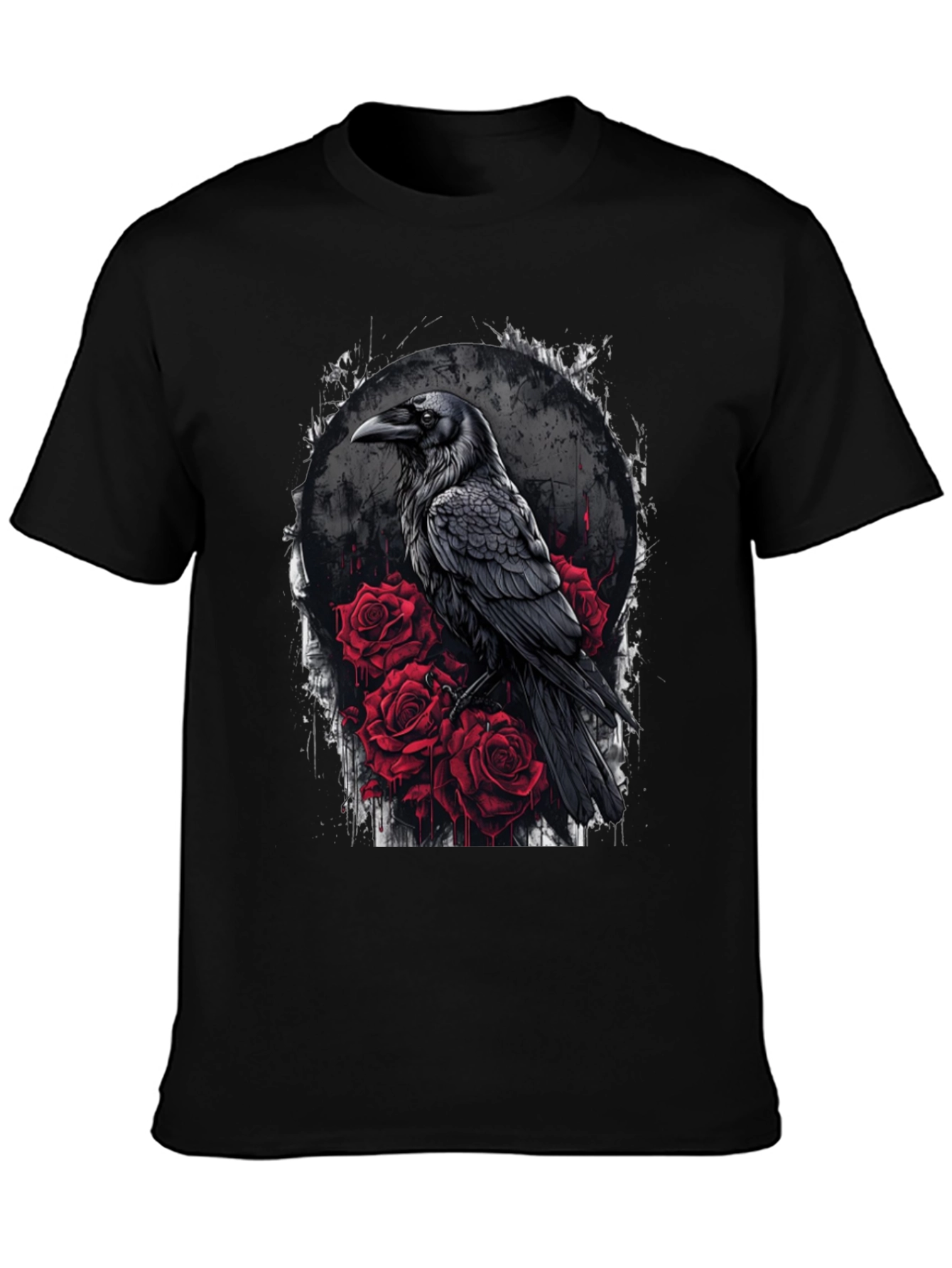 Raven and Roses Graphic Tee - Gothic Style