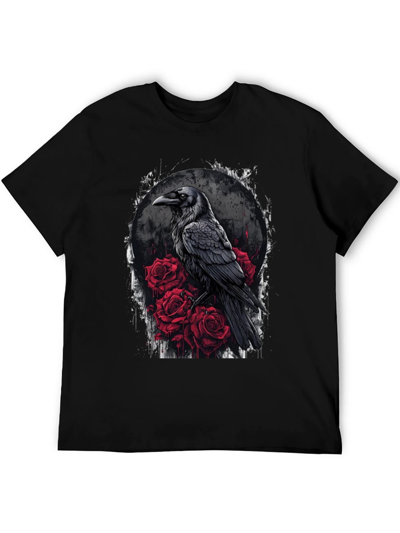 Raven and Roses Graphic Tee - Gothic Style