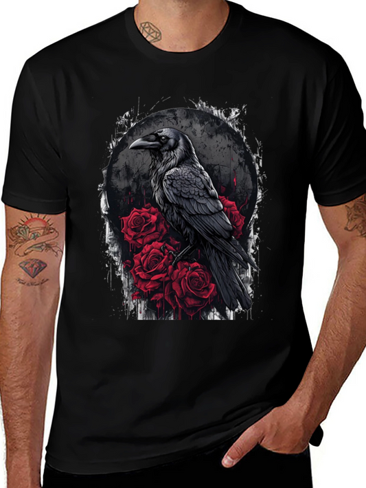 Raven and Roses Graphic Tee - Gothic Style