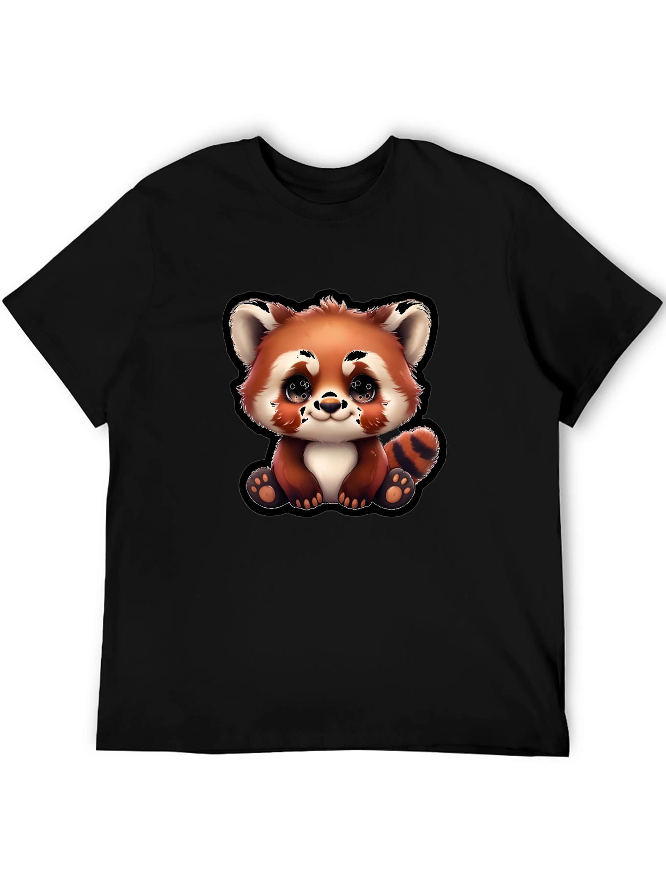 Cute Red Panda Cartoon Black T-Shirt