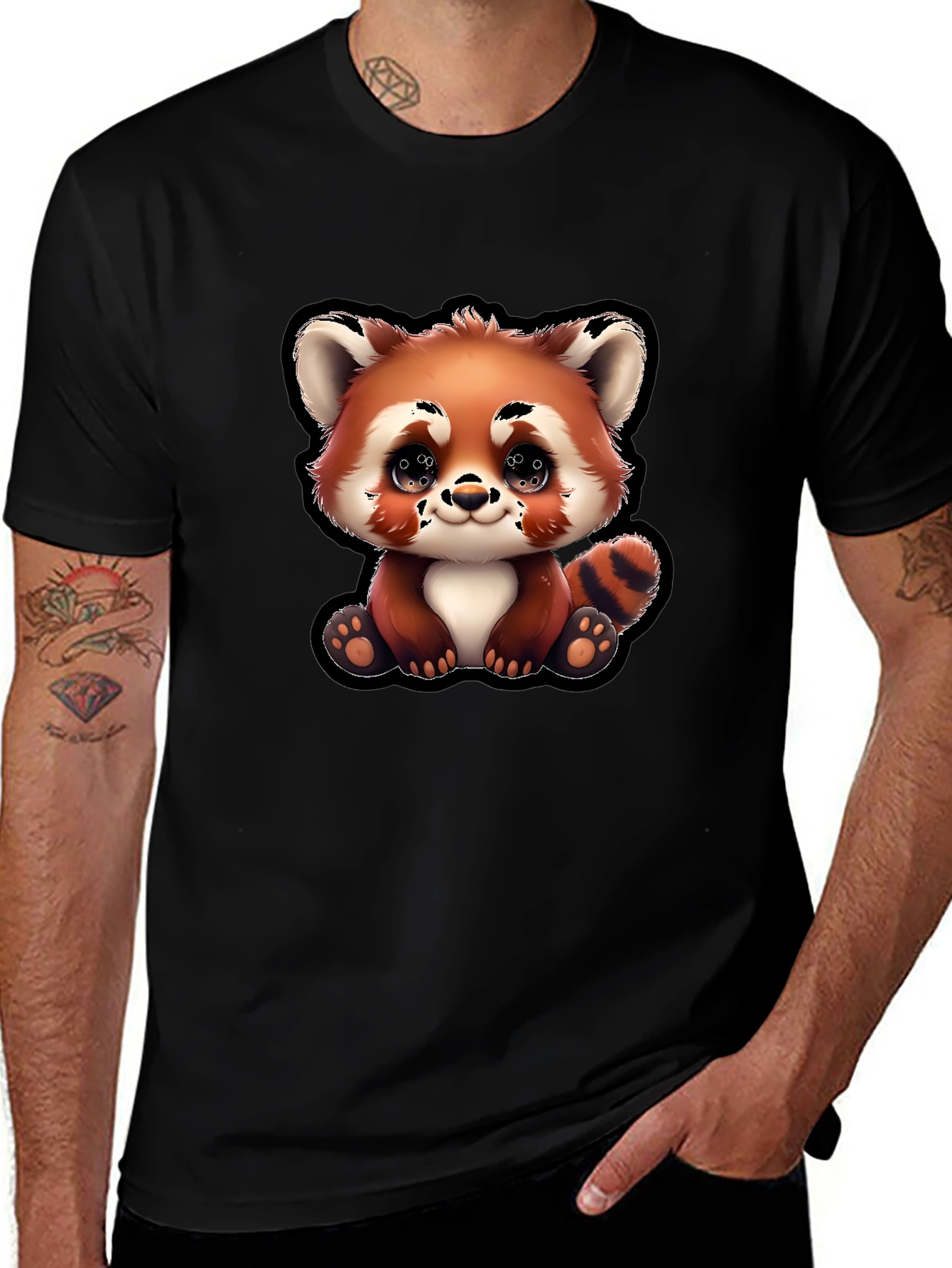 Cute Red Panda Cartoon Black T-Shirt