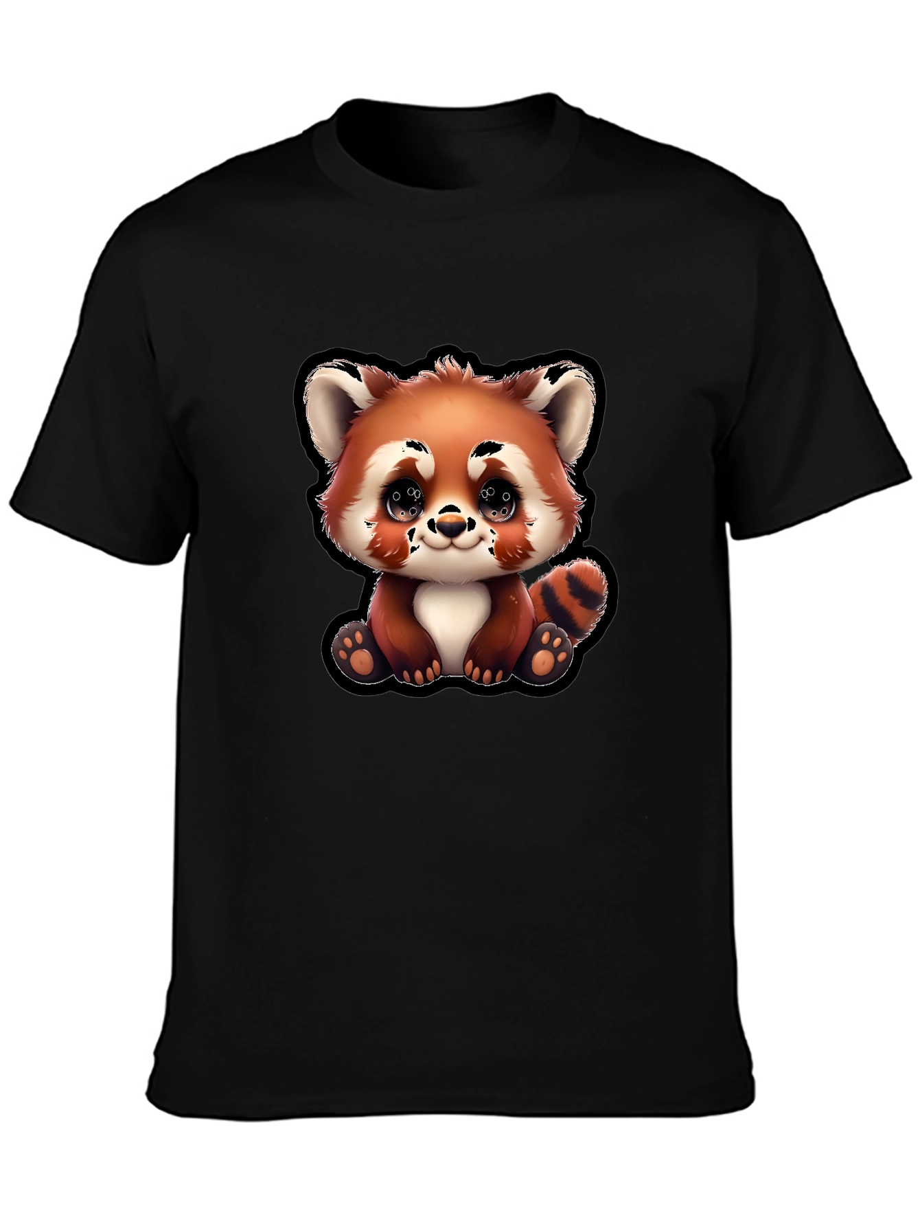 Cute Red Panda Cartoon Black T-Shirt