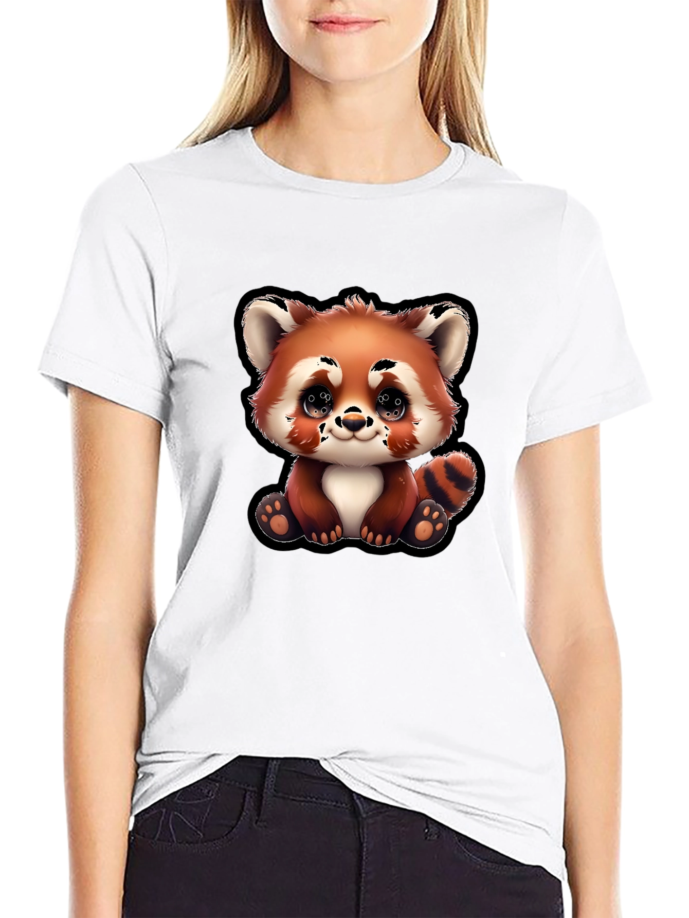 Cute Red Panda Cartoon Black T-Shirt