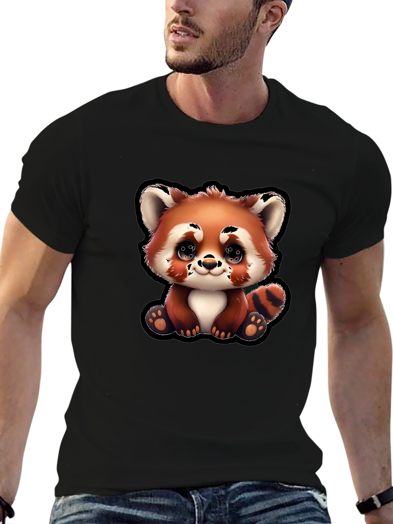 Cute Red Panda Cartoon Black T-Shirt