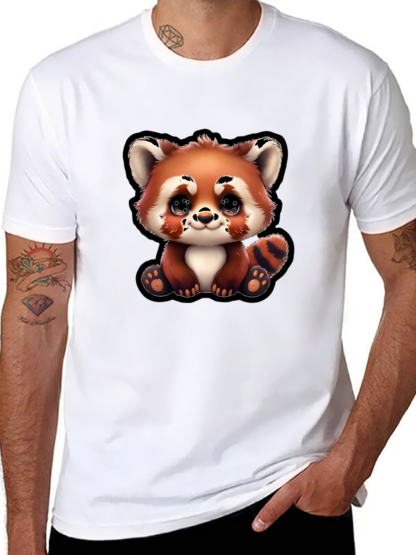 Cute Red Panda Cartoon Black T-Shirt