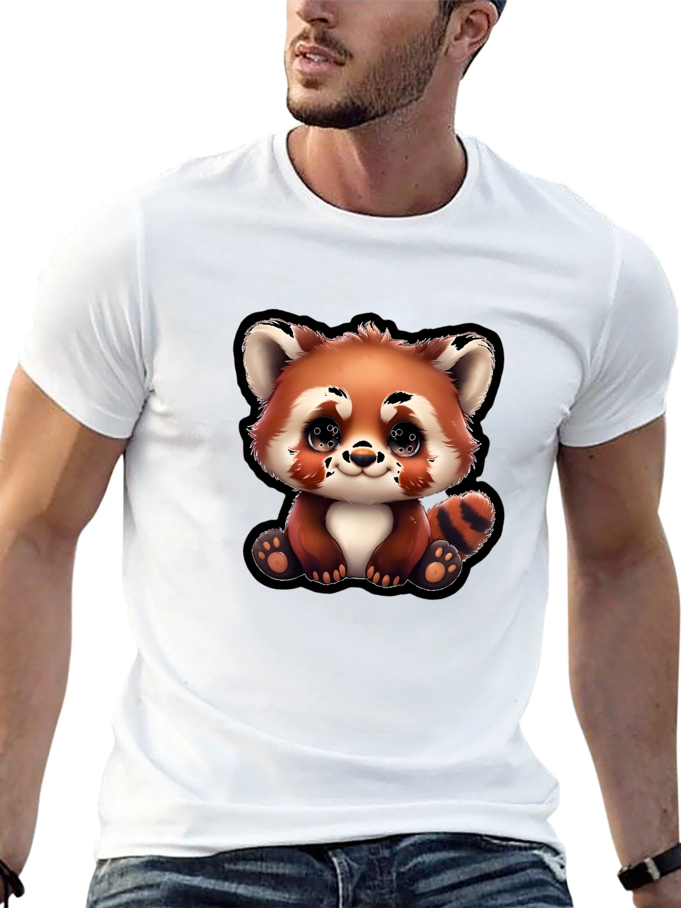 Cute Red Panda Cartoon Black T-Shirt