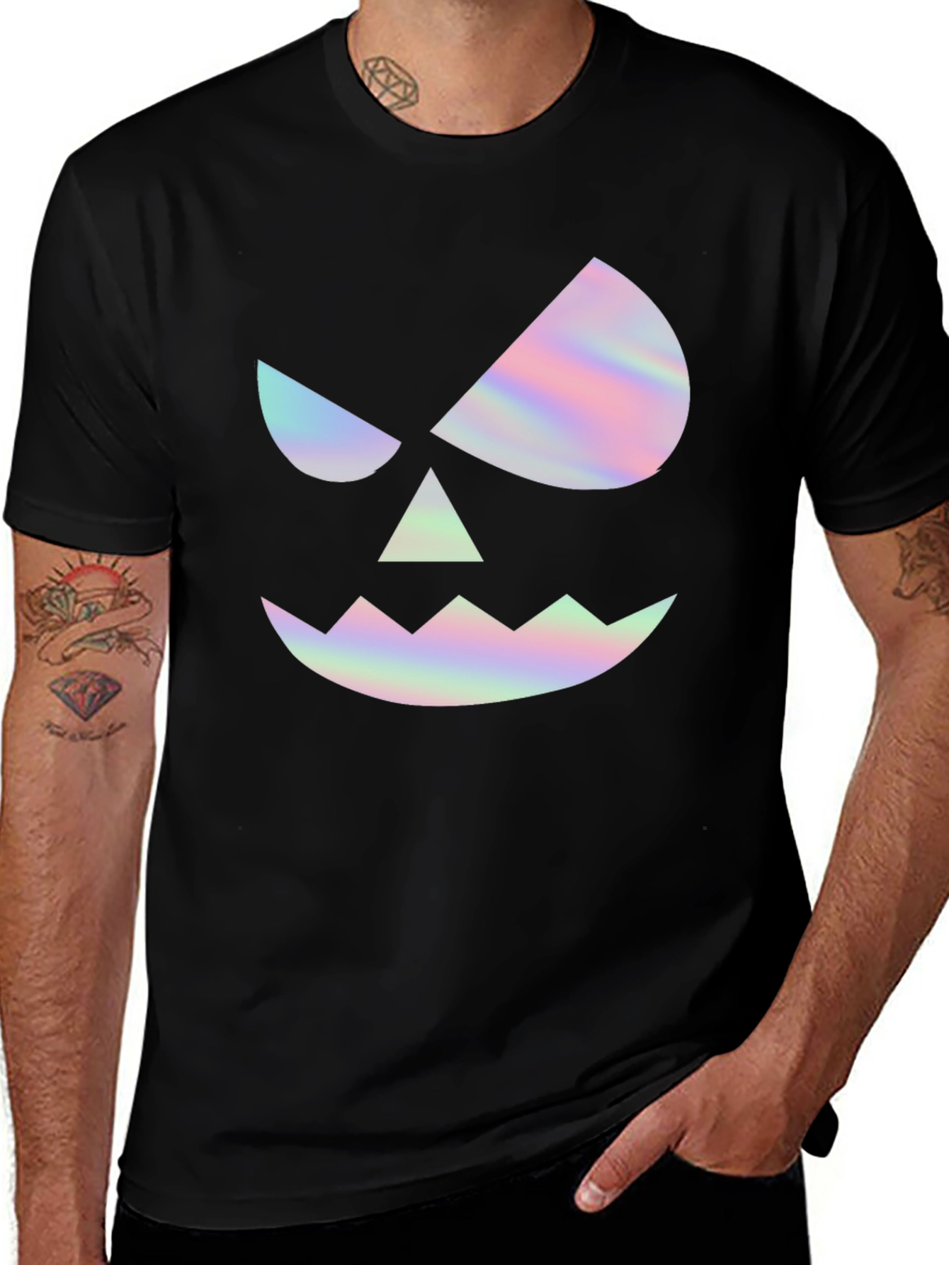 Halloween Pumpkin Face Graphic Tee - Mens Black T-Shirt