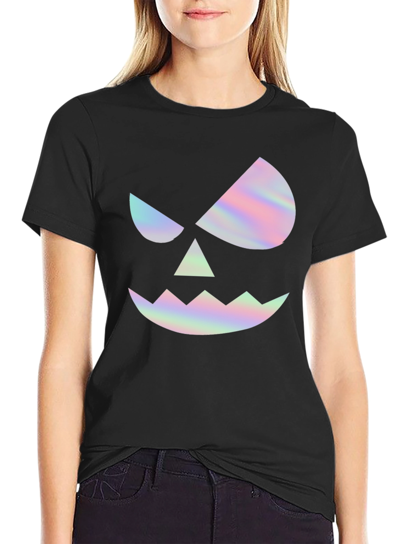 Halloween Pumpkin Face Graphic Tee - Mens Black T-Shirt