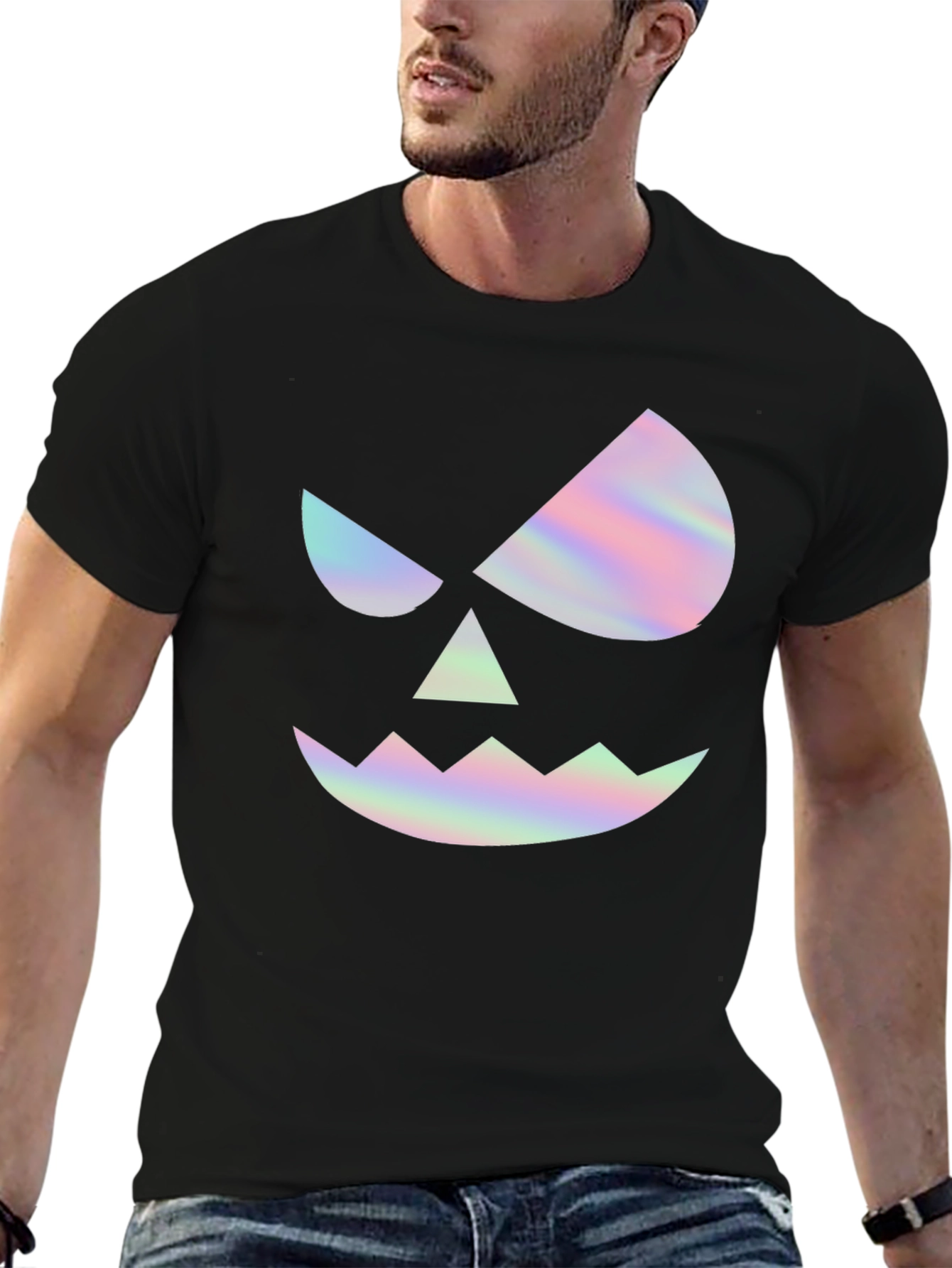 Halloween Pumpkin Face Graphic Tee - Mens Black T-Shirt