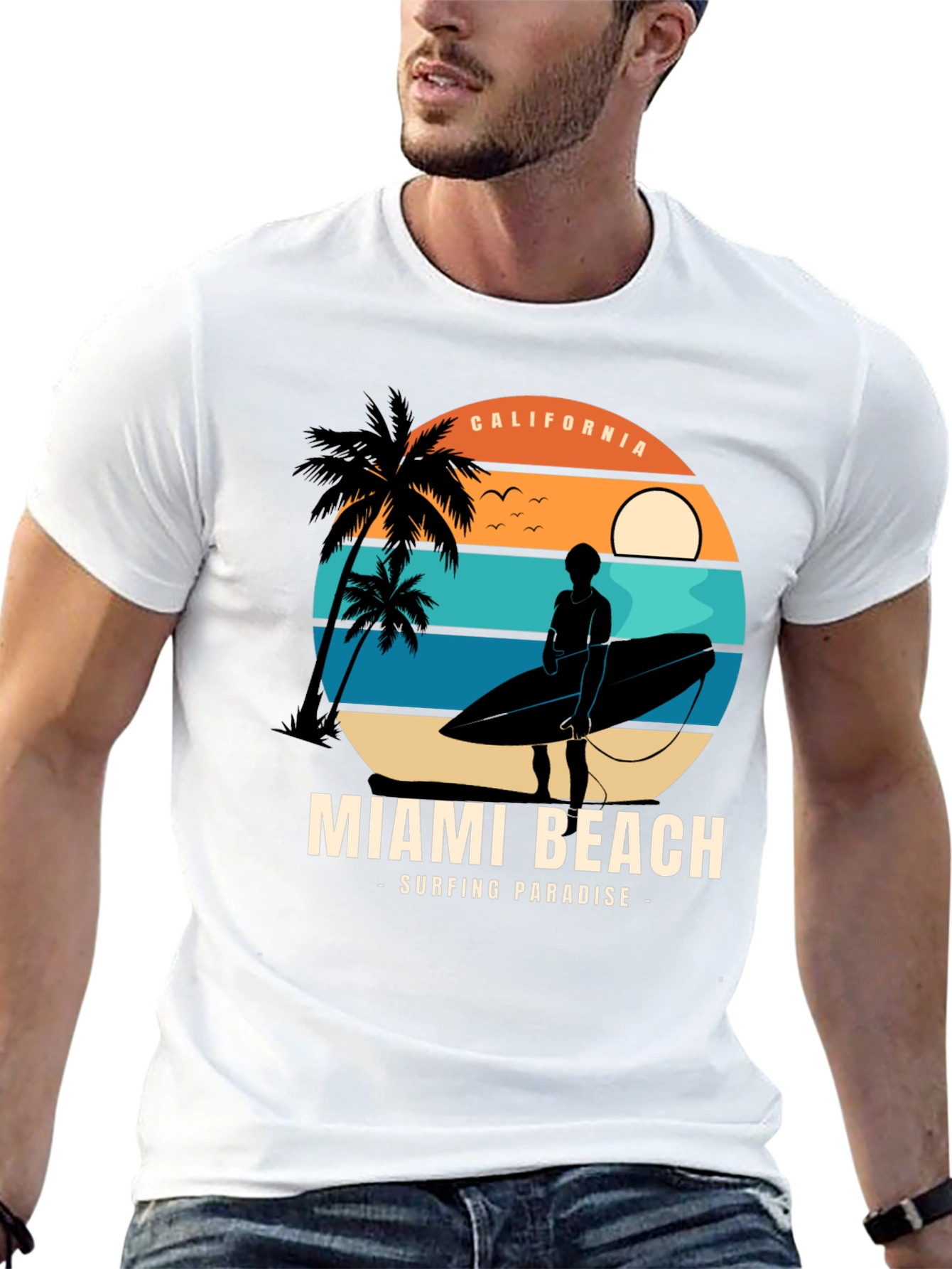 Miami Beach Surfing Paradise Graphic Tee