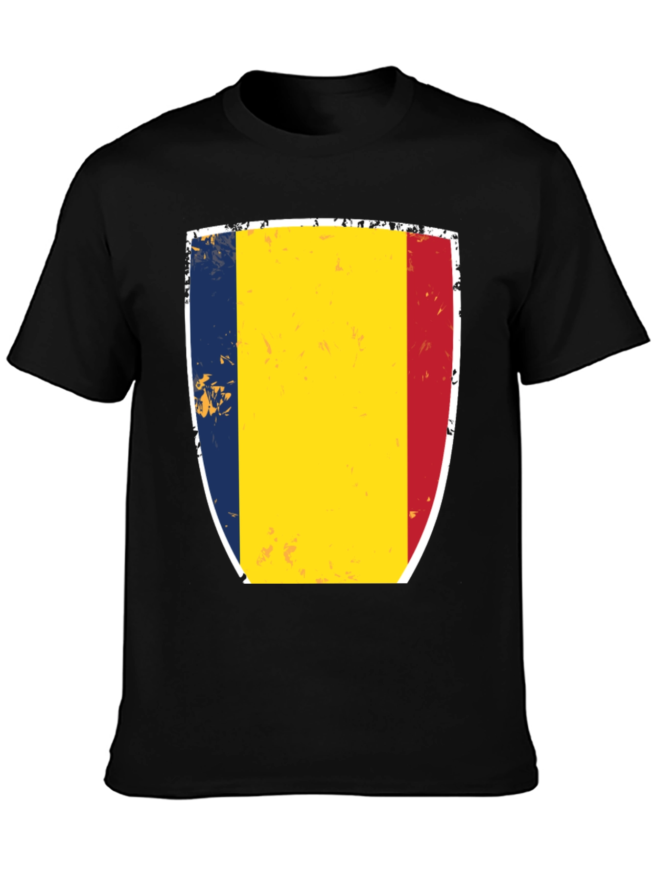 Romania Flag Shield T-Shirt - Black Cotton Tee
