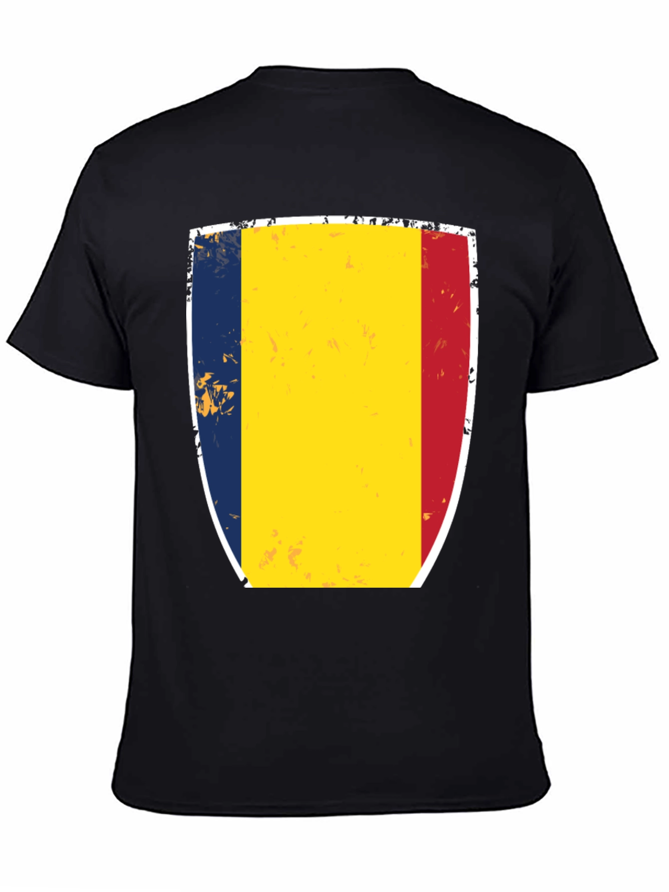 Romania Flag Shield T-Shirt - Black Cotton Tee