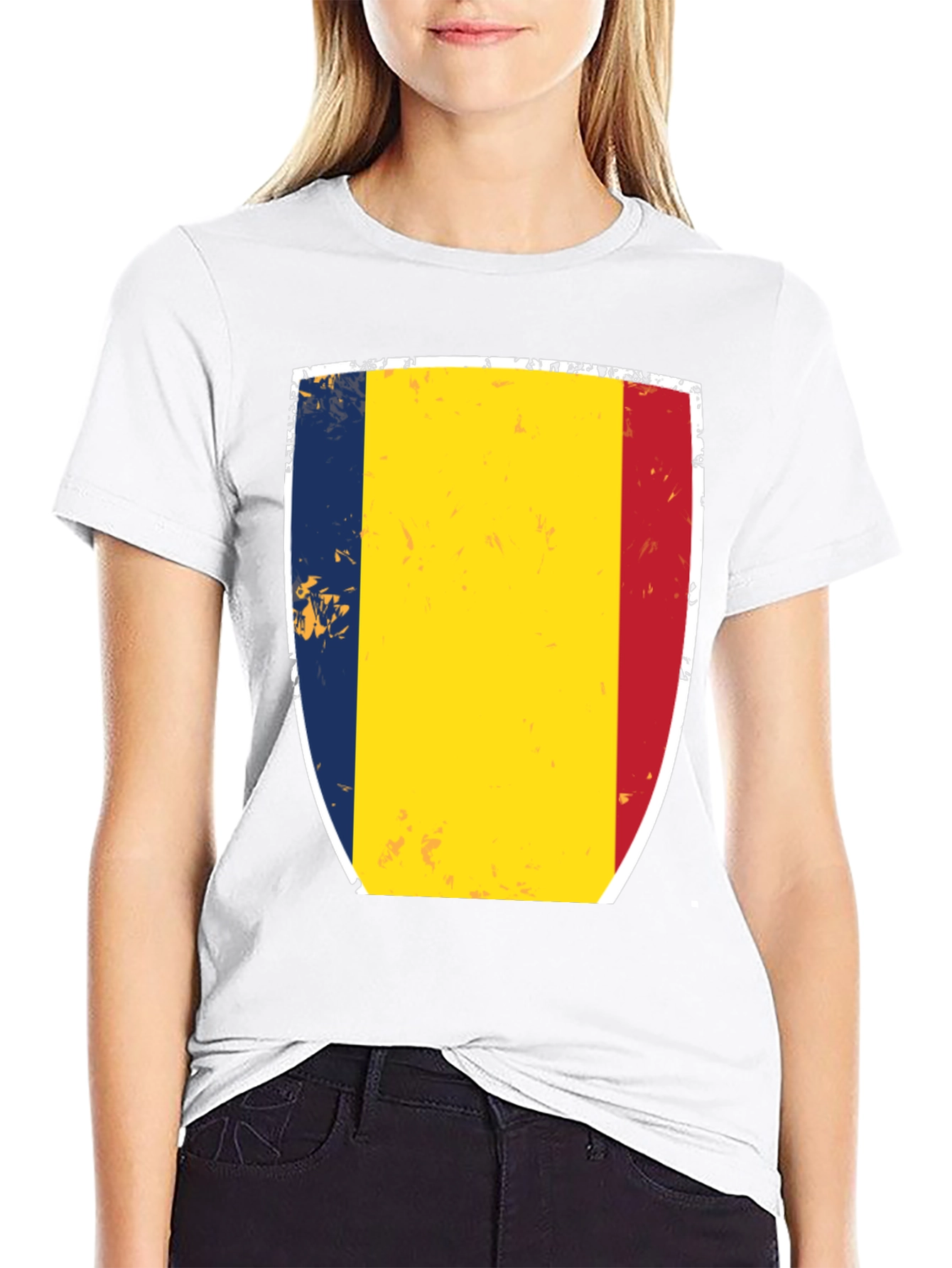 Romania Flag Shield T-Shirt - Black Cotton Tee