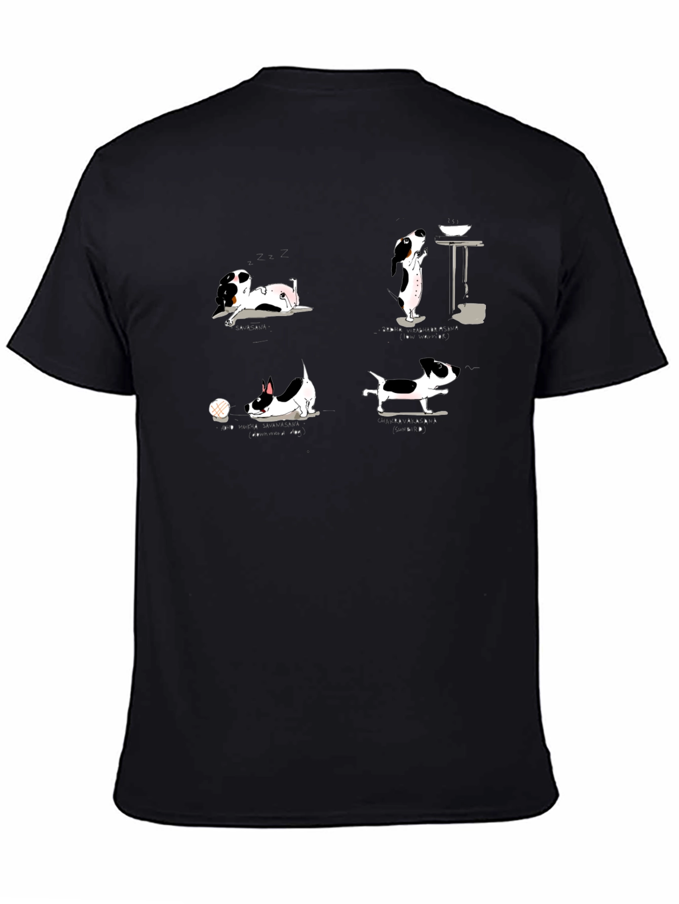 Dog Cartoon Print Black Cotton T-Shirt