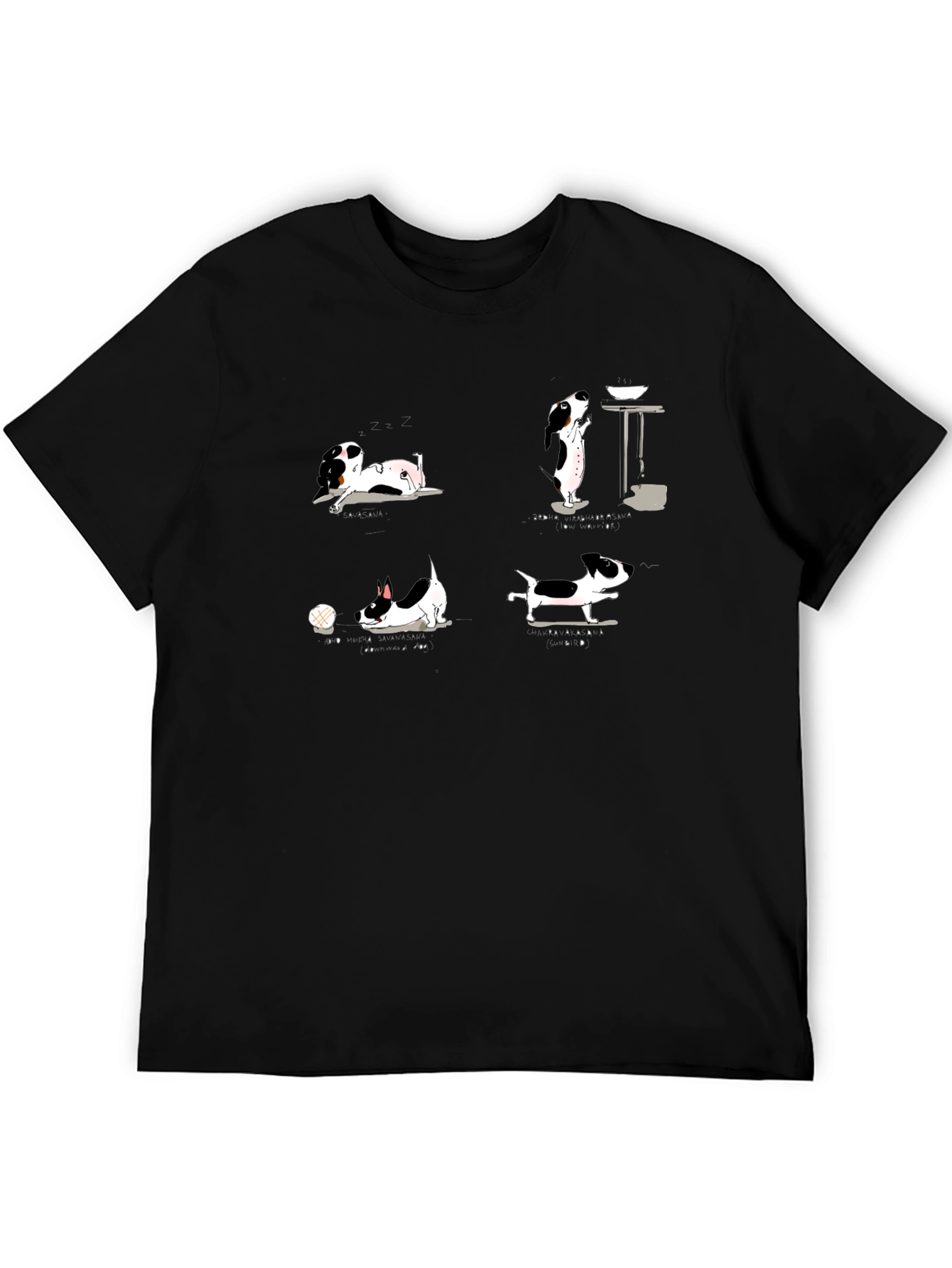 Dog Cartoon Print Black Cotton T-Shirt