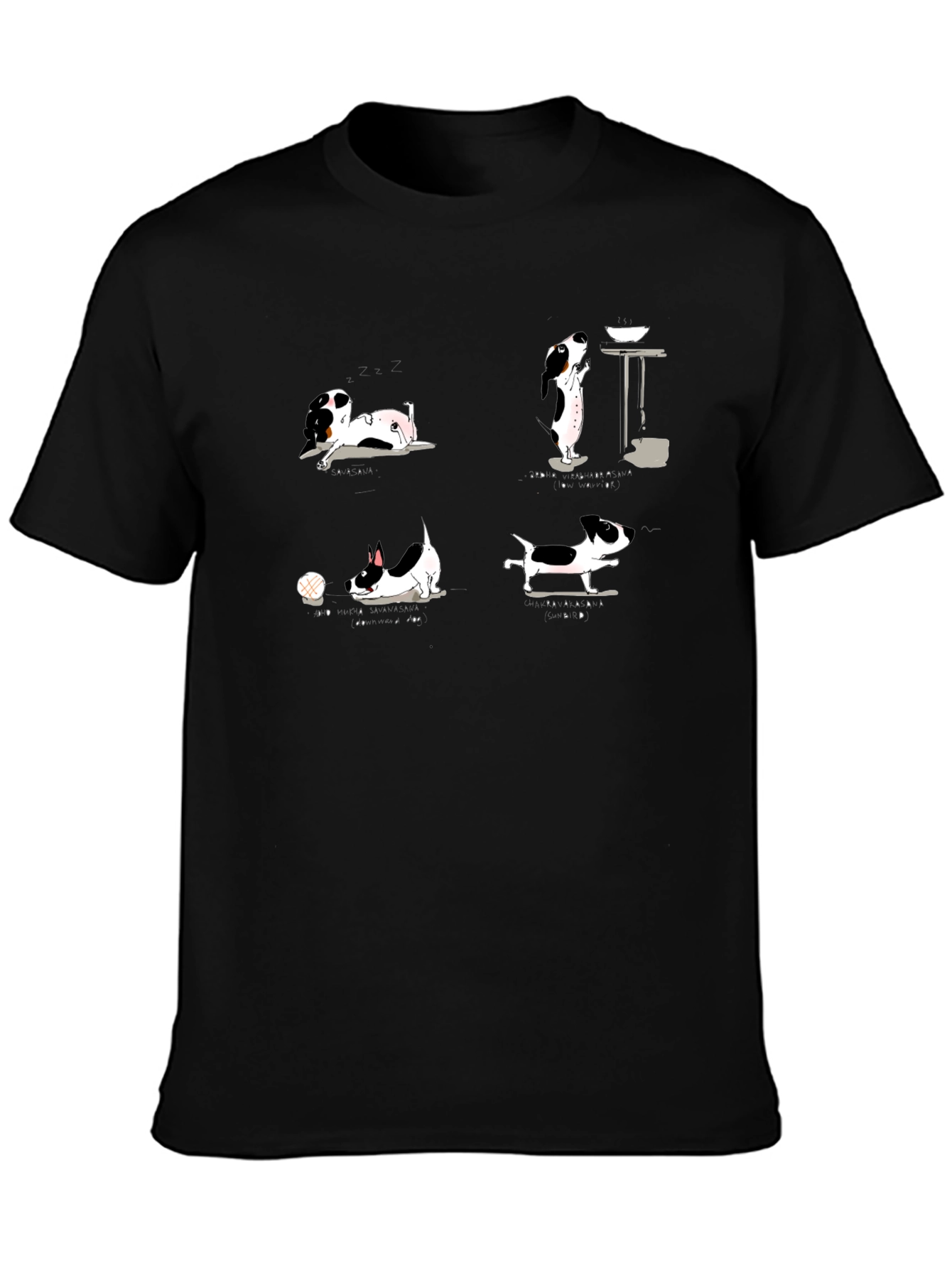 Dog Cartoon Print Black Cotton T-Shirt